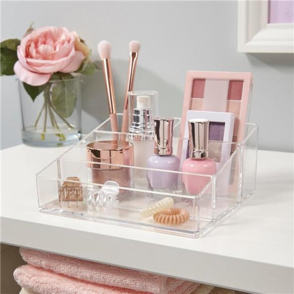 Clear Plastic Small Countertop Vanity Makeup Organizer, Compact Rectangular - Picture 3 of 7
